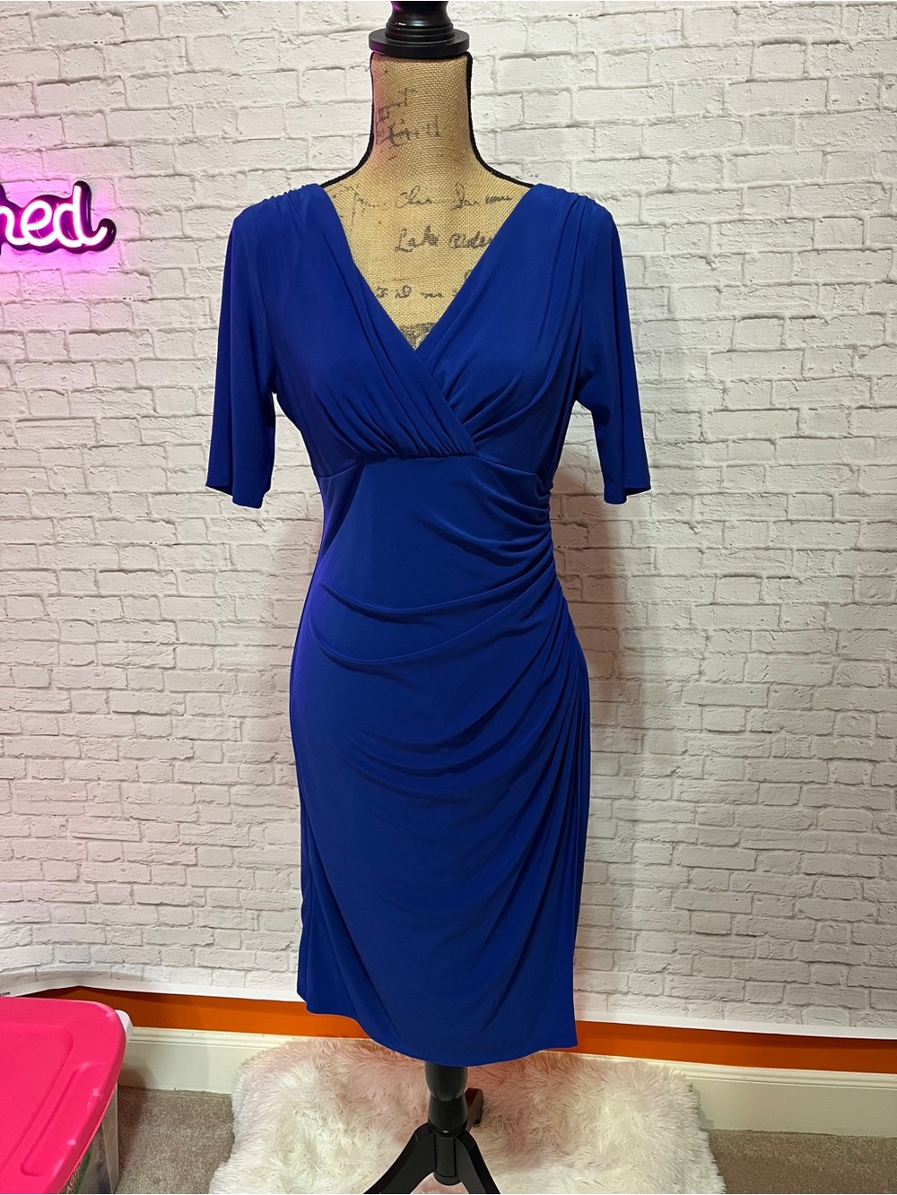 Evan Picone Cobalt Blue V‑Neck Midi Dress Size 8 stellar condition
